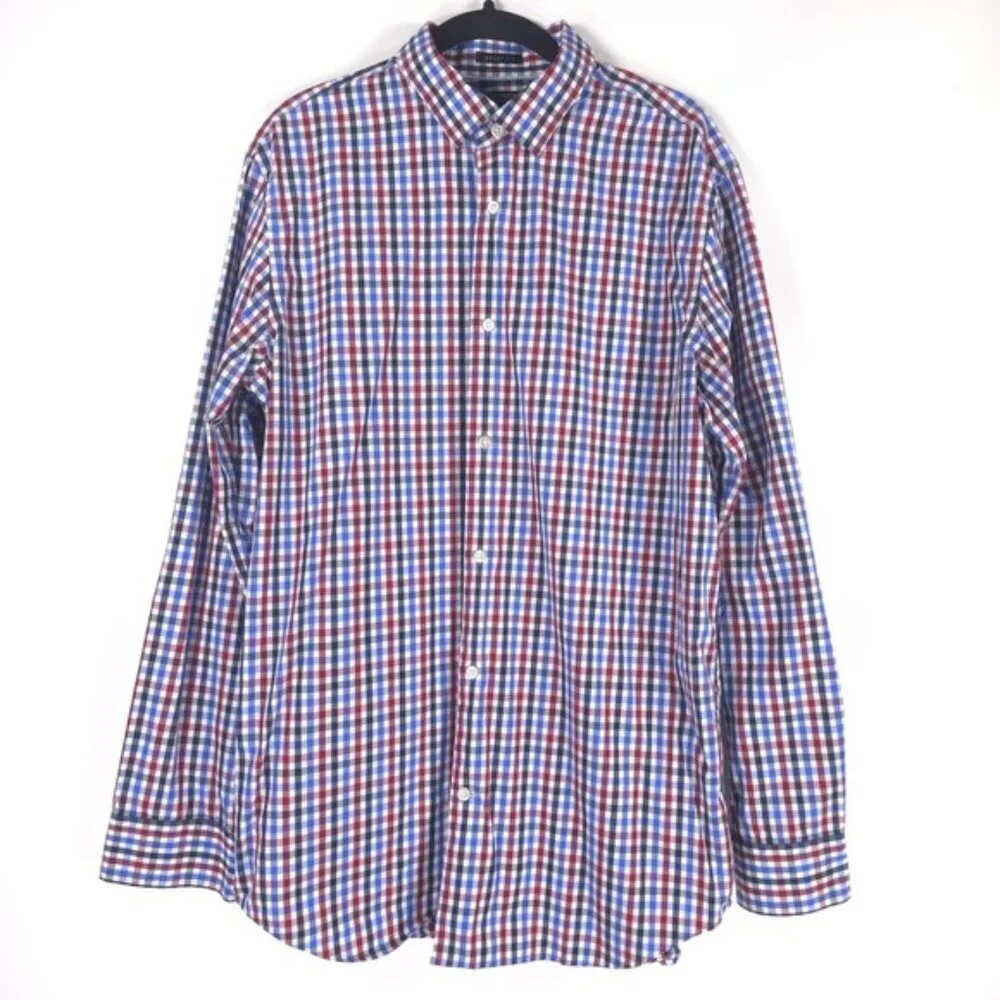 BANANA REPUBLIC 120s SUPIMA COTTON GRANT FIT Plaid‎ Multi Button up Shirt LARGE